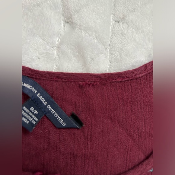 American Eagle Outfitters Burgundy Peplum Embroidered Top with Tassels - Picture 9 of 11